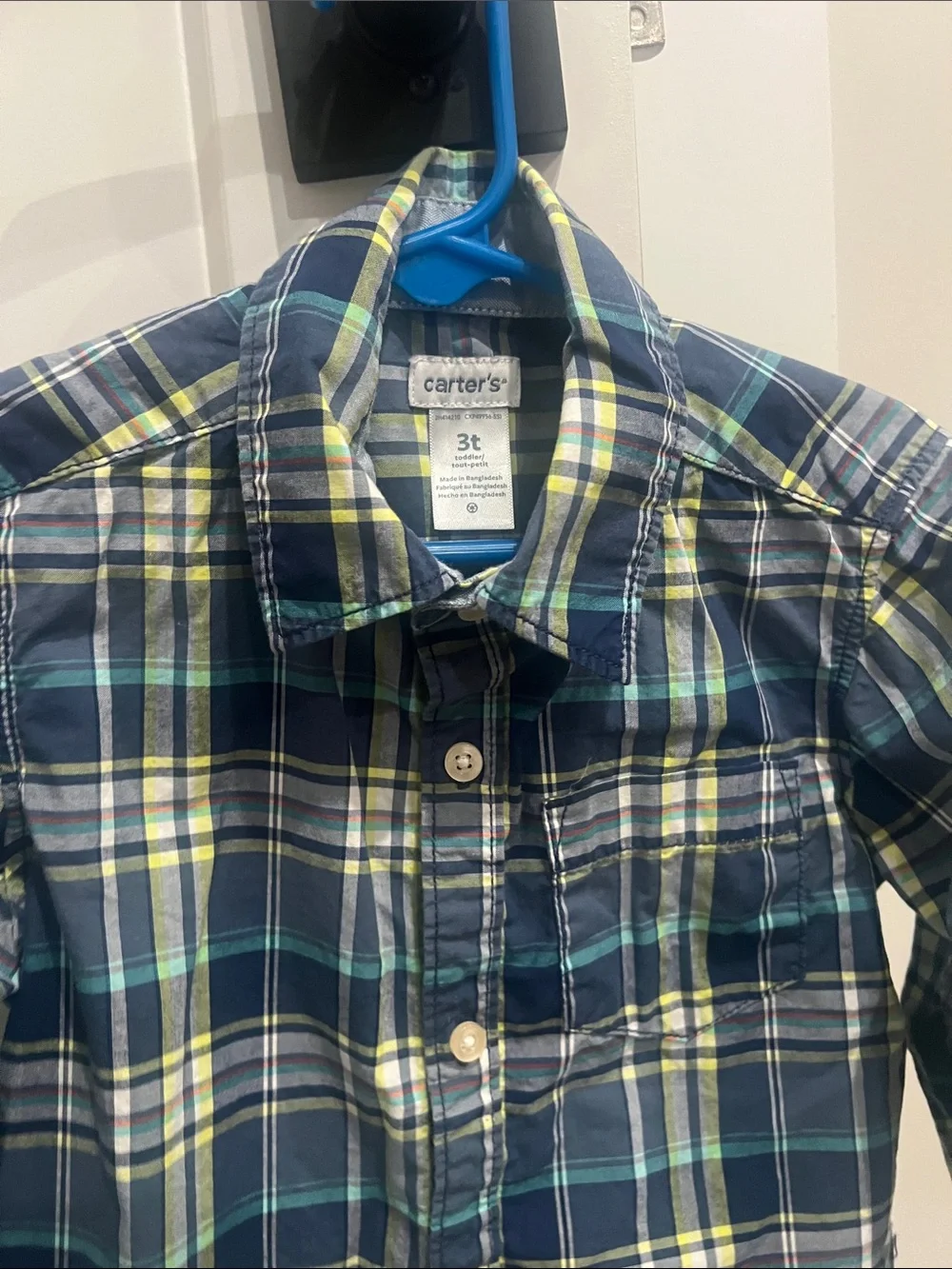 Carter's Navy Plaid Button-Down Shirt with Green Accents